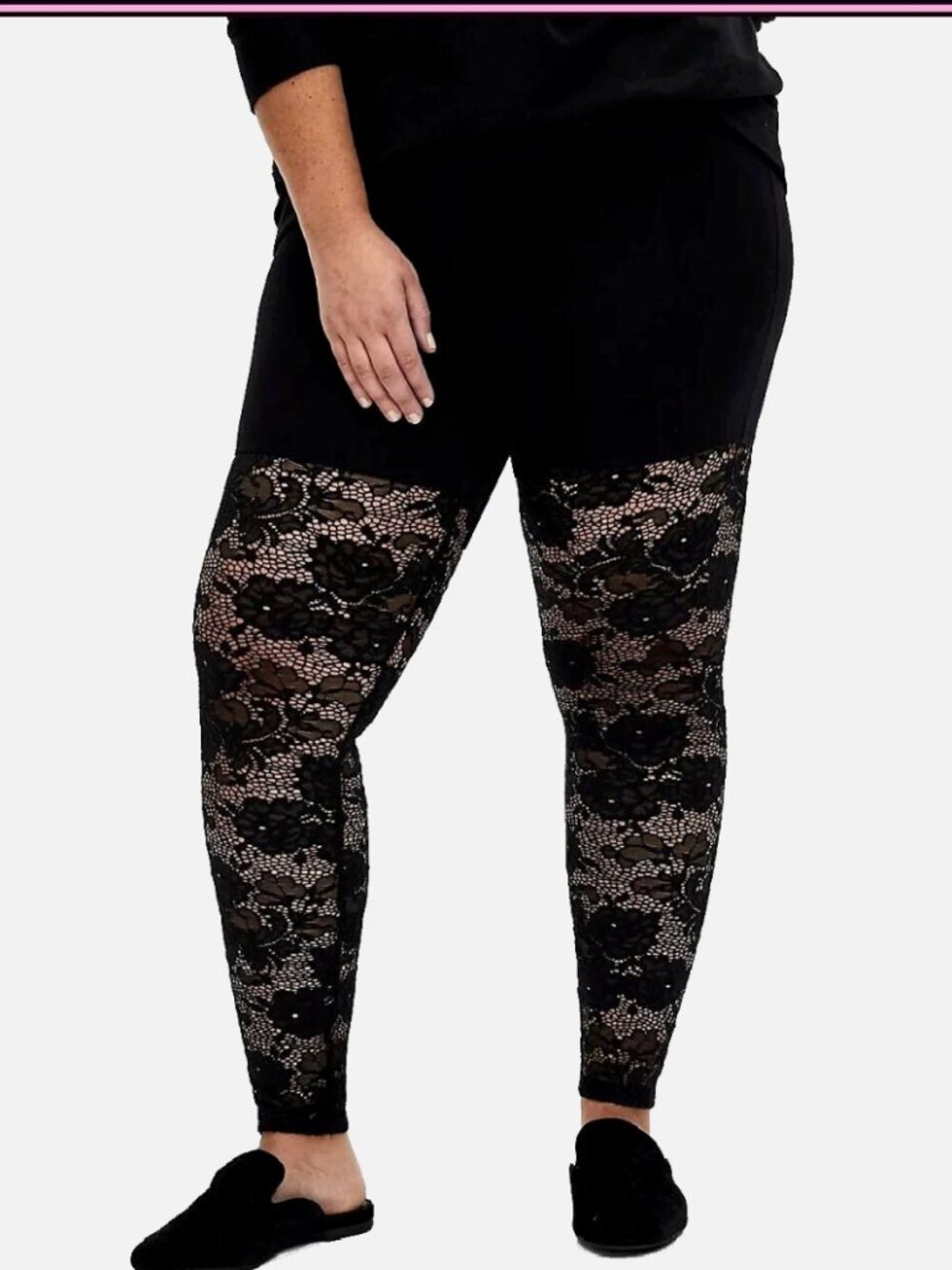 TORRID NWT Black Oversized Floral Lace Fleece Lined Leggings Size 1